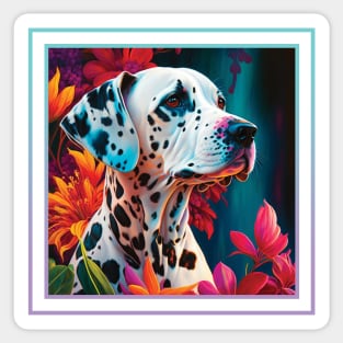 Dashing Dalmatian Dog Floral Vibrant Tropical Digital Oil Painting Pet Portrait Sticker